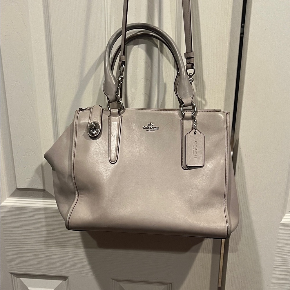 Coach Brand Taupe Leather Tote Bag